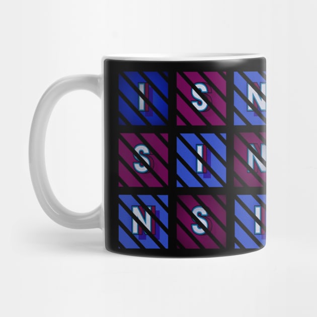 Sin - white letters in blue and red boxes, diagonal striped frame by PopArtyParty